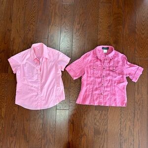 Lot of 2 womens pink short sleeve button up shirts blouses